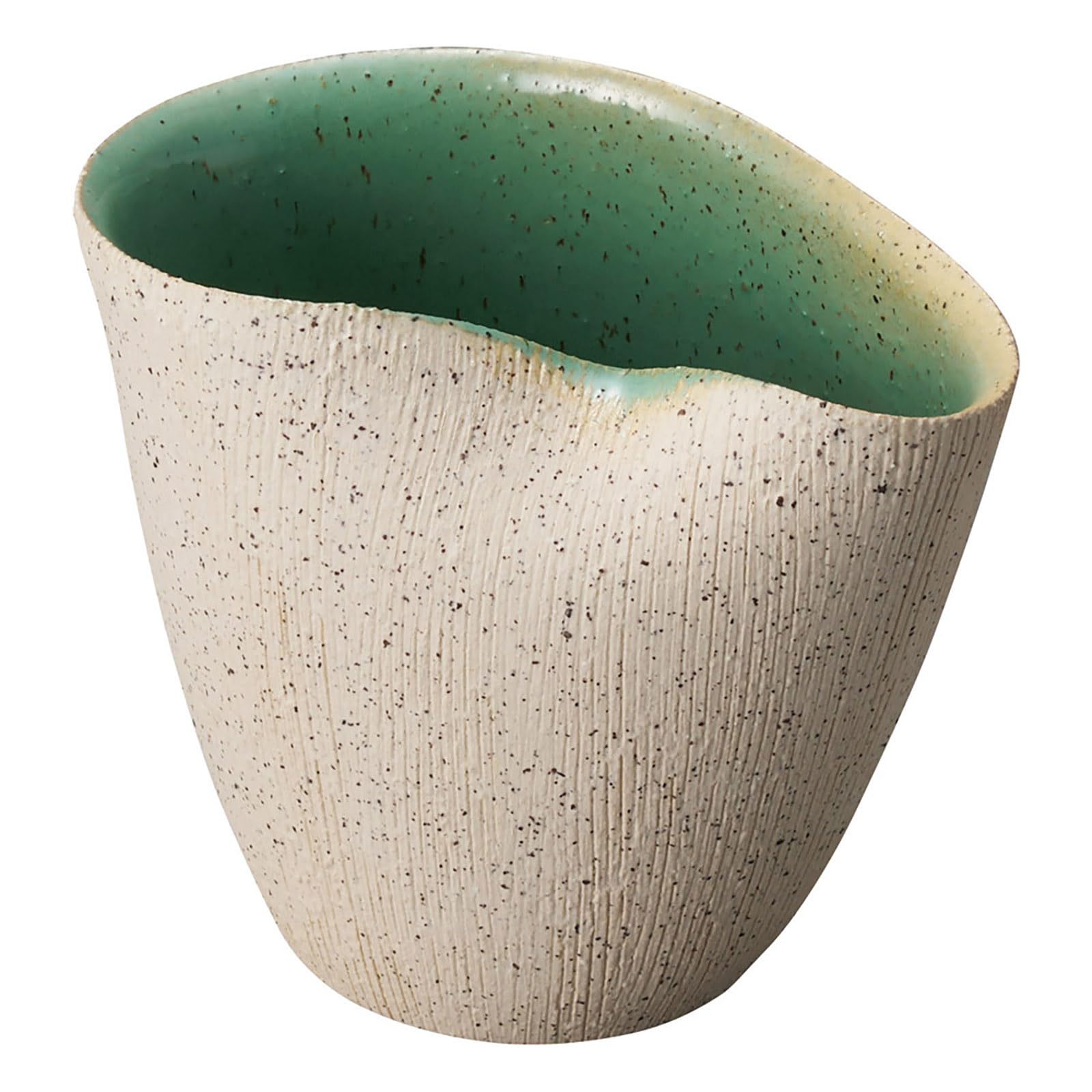 Marui MR-1-5519 Shigaraki Ware Loofahion Vase, Ceramic, Flower Base, Approx. 6.7 inches (17 cm), Deflection Pot, White Habiton, Beige, Green, Made in Japan