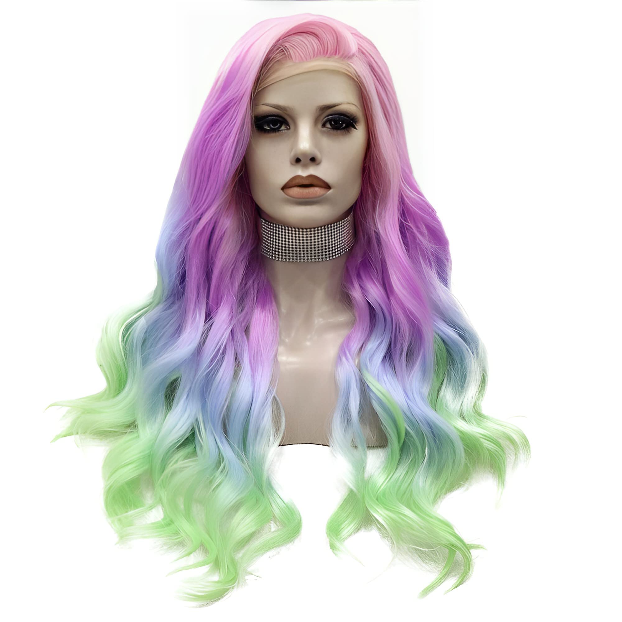 - 26” RAINBOW mermaid BODY WAVY lace front WIG *NEW* Sensationnel Human Hair Blend Butta HD Lace Front Wig  main image 3