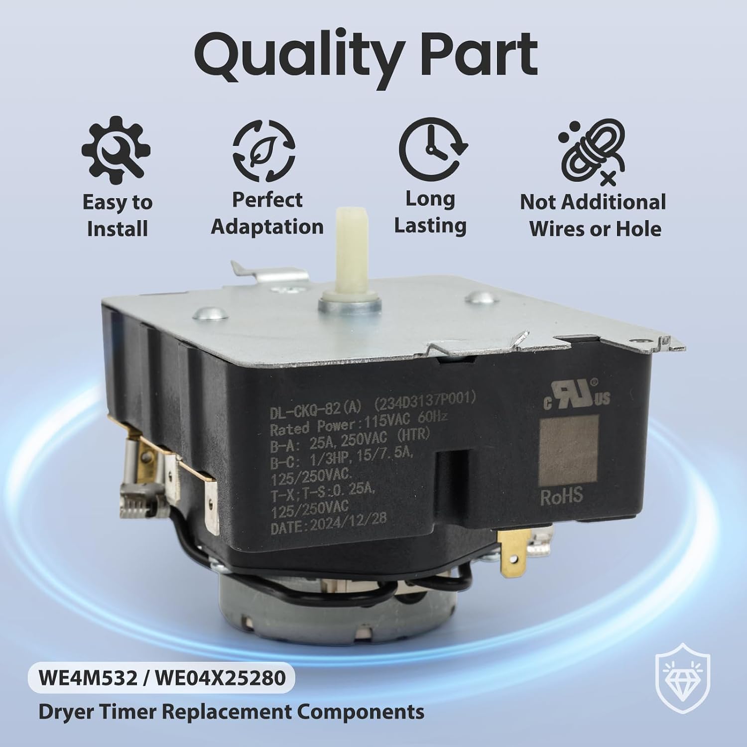 WE4M532 TMD1FM07 234D1296P004 WE04M0532 Dryer Timer Replacement, Genuine OEM Quality, Replaces WE4M362, WE04X25280, 234D2377P005, Fits GE Hotpoint Dryers, Easy to Install, 2-Year Warranty