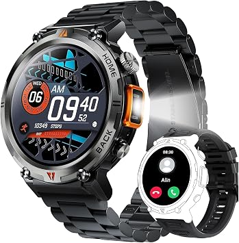 Military Smart Watch for Men with LED Flashlight 1.45 Rugged 3ATM Waterproof Smart Watch with 100+ Sports Modes Fitness Tracker with Heart Rate Sleep Monitor Tactical Smartwatch for iPhone Android
