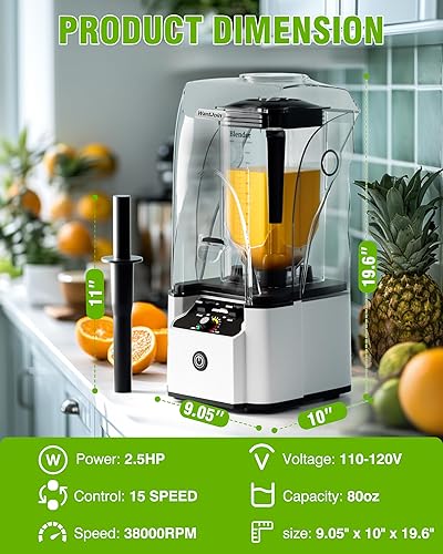 Miniatura 6 de WantJoin Licuadora profesional comercial con escudo Recinto de sonido silencioso 2200W Industrias Licuadora profesional fuerte y silenciosa (blanco)