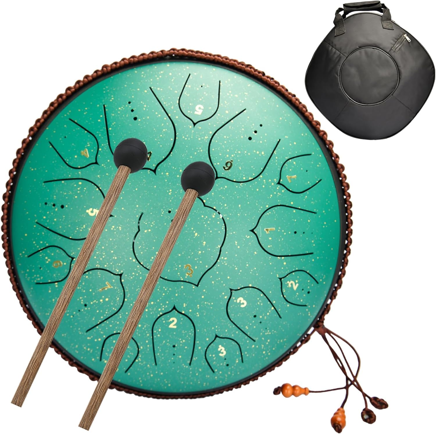 Steel Tongue Drum Stahltrommel Handpan Drum Musikinstrumente für Kinder Erwachsene Anfänger für Meditation Yoga Zazen, Sound Healing (14 Zoll 15 Noten)