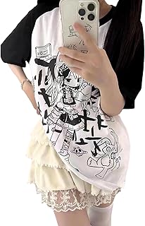 [ZYOOFOV] 病みかわいい 量産型 Ｔシャツ レディース 半袖 プリント 切り替え かっこいい 可愛い カットソー 薄手 アニメ 原宿系 ストリート系 ゆったり 水色 ホワイト 夏