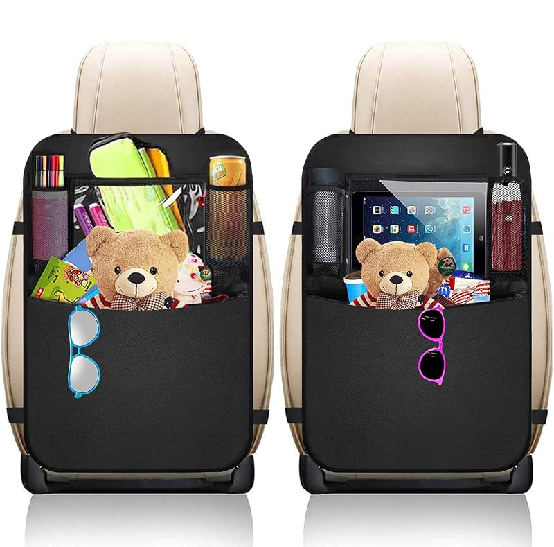 Organizador para Encosto de Banco BLYPHOO com Porta-Tablet e Bolsos, Protetor de Banco Traseiro em Tecido Oxford 600D, Preto, Kit com 2