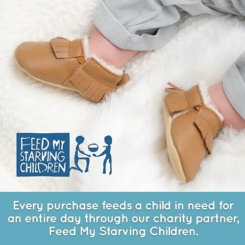 Miniatura 4 de BirdRock Baby Mocasines Sherpa - Zapatos de invierno acogedores de cuero genuino para niños y niñas