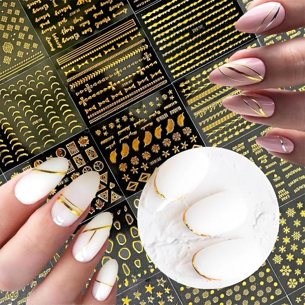 MAYCREATE® Gold Line 3D Nail Art Stickers, 30 Sheets, Self-Adhesive Decals 4