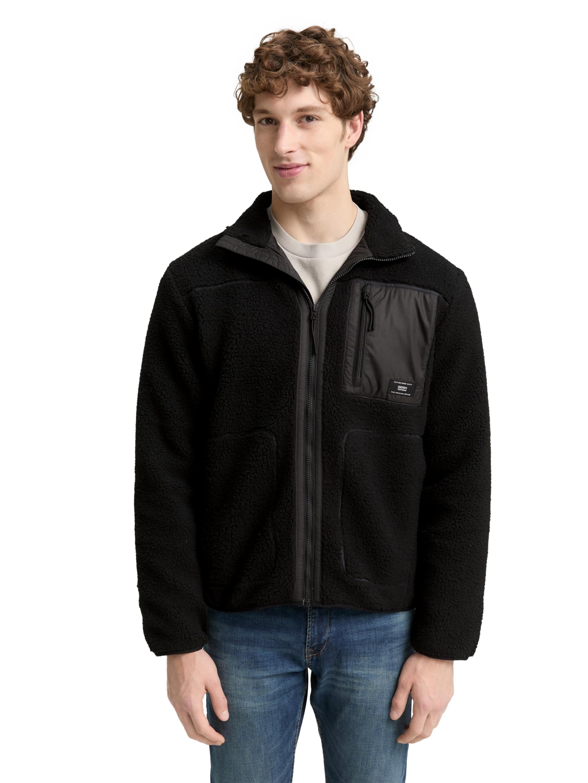 TOM TAILOR Denim Herren Teddyjacke mit Stehkragen