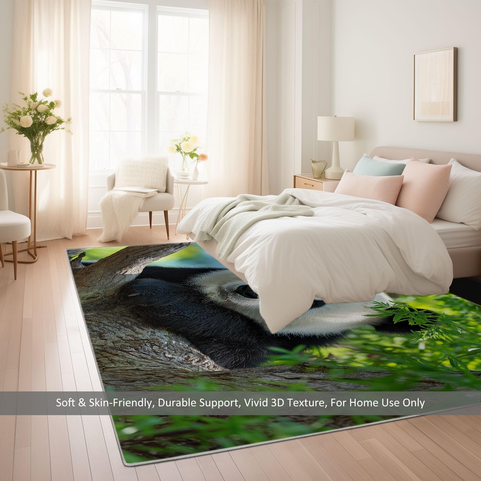 Generisch Panda miś portret, liście, las, łatwy w pielęgnacji, dywan z krótkim włosiem, zielony, 140 x 200 cm, nadaje się do prania w salonie i sypialni, antypoślizgowy spód, przyjazny dla zwierząt