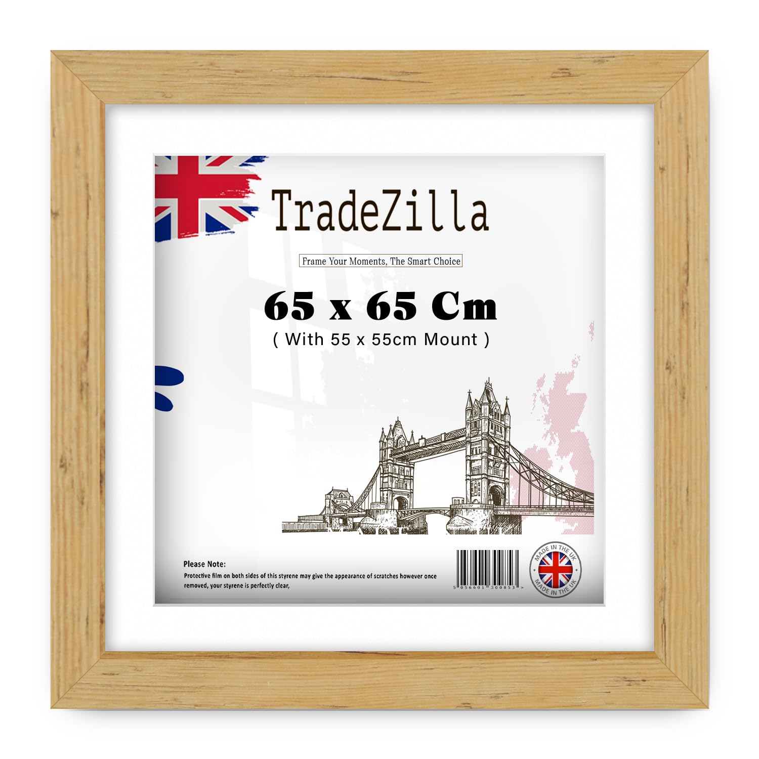 TradeZilla | Luxury MDF Wood Poster Frame (65 x 65 Cm) with 55 x 55 Cm White Mount Wall Mount | 26" x 26" Artwork, Picture Frame for Living & Workspaces [ Pine ] — image 1