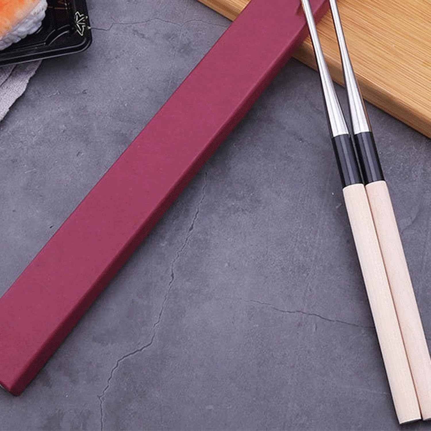 Chopsticks 2 Pairs Stainless Steel Non-slip Dinner Chopsticks，Pointed Sushi Chopstick With Wood Handle Kitchen Accessory(Large)
