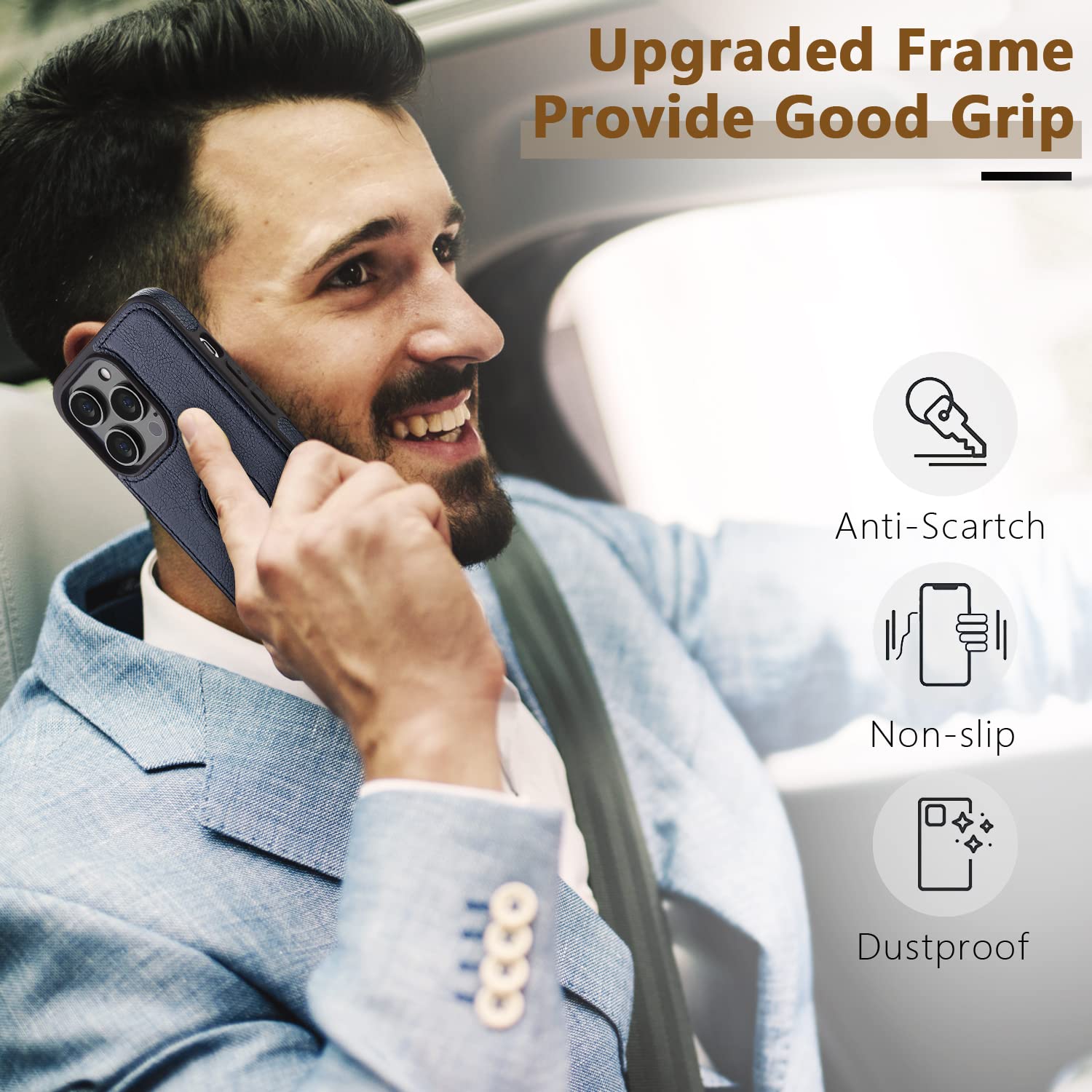 AIOVETEAB Cover Compatibile Con IPhone 15 Pro Max,PU Pelle Premium Custodia Slim Sottile Retrò Business Flessibile Antigraffio Case Posteriore Protettiva Per IPhone 15 Pro Max, Rosso - Foto 11