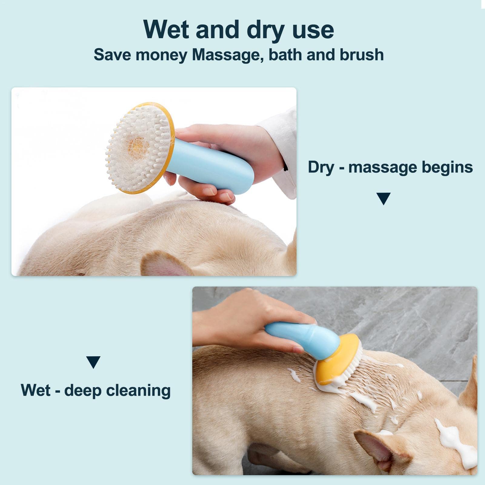 Cepillo de baño para perros Cepillo de masaje para baño de mascotas para perros y gatos Cepillos de masaje para mascotas para muda y aseo del cabello Cepillos para animales Dispensador de champú para