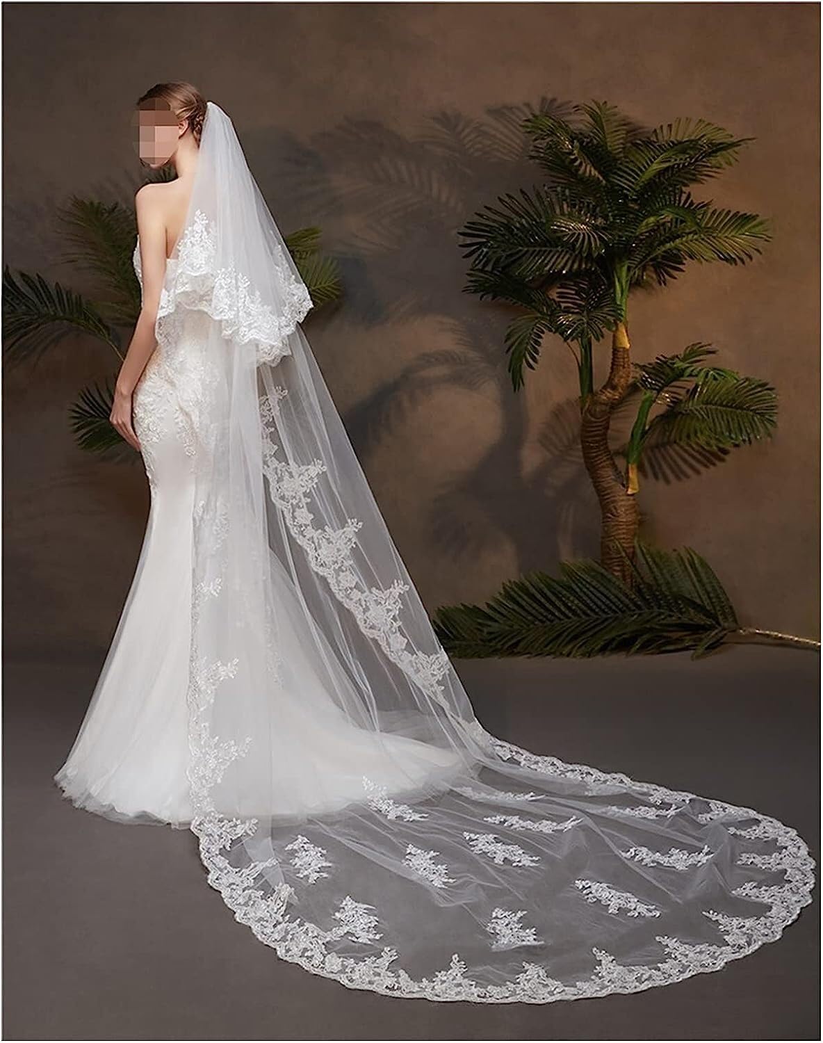 ALturN Hochzeitsschleier, Brautschleier, Schicht 2 Spitzenrand 3 Meter Kathedrale Hochzeit mit Kamm for Braut Brautaccessoires Band(White)