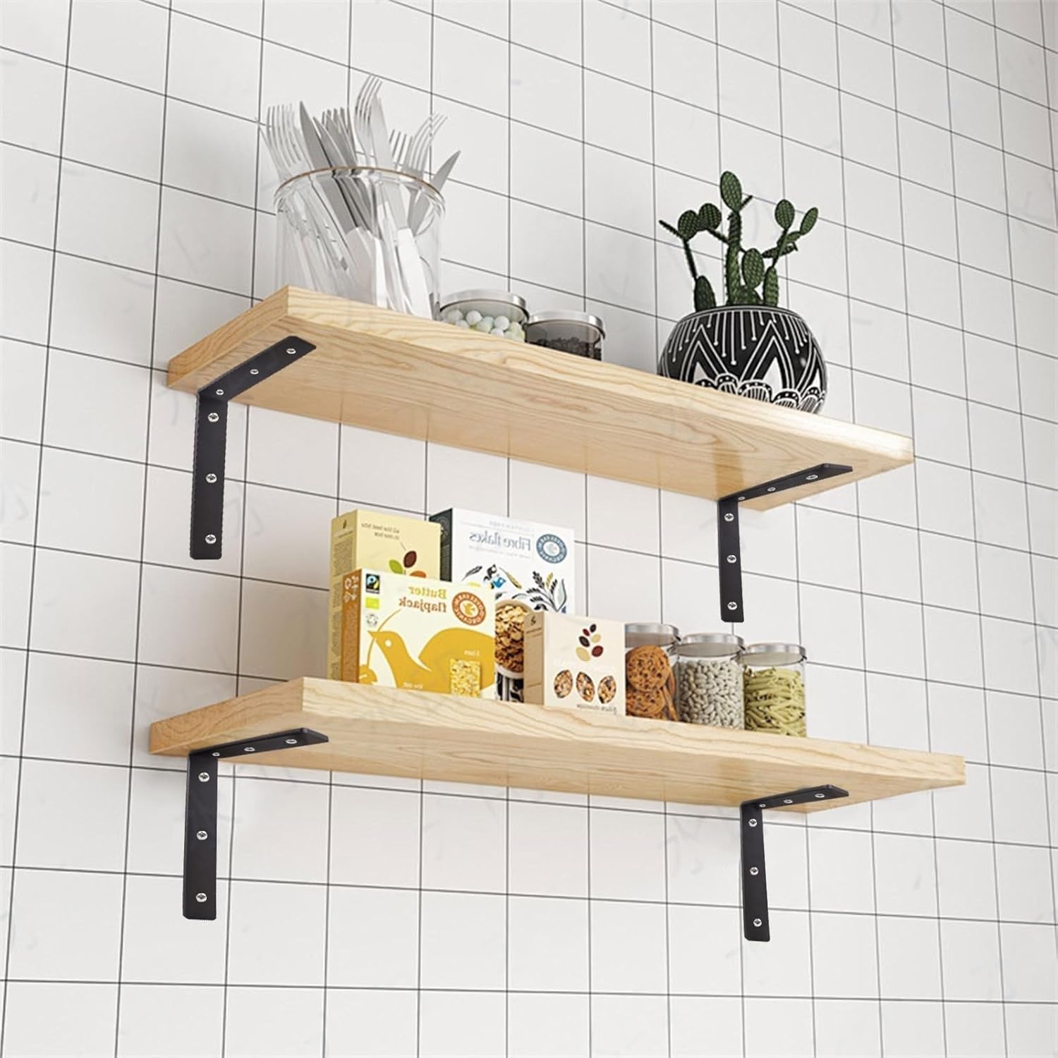 4 Pack Heavy Duty Floating Shelf Brackets, Black Metal L Wall Brackets, DIY Industrial Shelf Brackets - L10 x H 6" x W 1.6" ( 1/5 Inch Thicked )