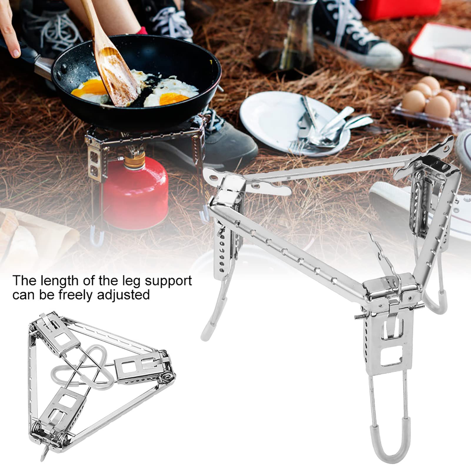 Tissting Campfire Tripod for Dutch Oven Stainless Steel Foldable Gas Stove Pot Rack Bracket Canister Stand Height Adjustable Portable Over Fire Camp Grill for Outdoor Camping Hiking Picnic(7.6×7.3in)