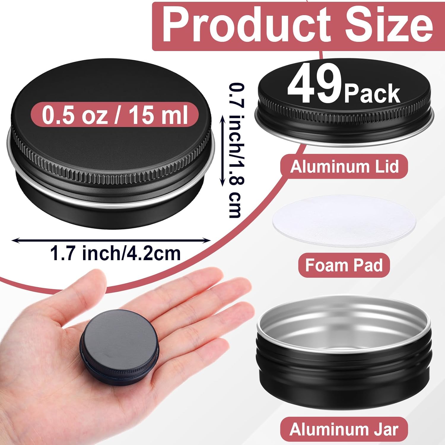 Moxweyeni 150 Pack 0.5 oz Tin Jars, 15ml Metal Tin Cans, 1/2 Ounce Aluminum Tins Containers with Screw Lids, Small Round Metal Tins for Salve, Balms, Toiletries, Creams, Samples (Black)