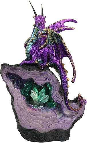Miniatura 6 de Ebros Gift Dragón blindado morado con rayas doradas que sube a una cantera de piedras preciosas de cristal de geoda sintética con luz LED que cambia