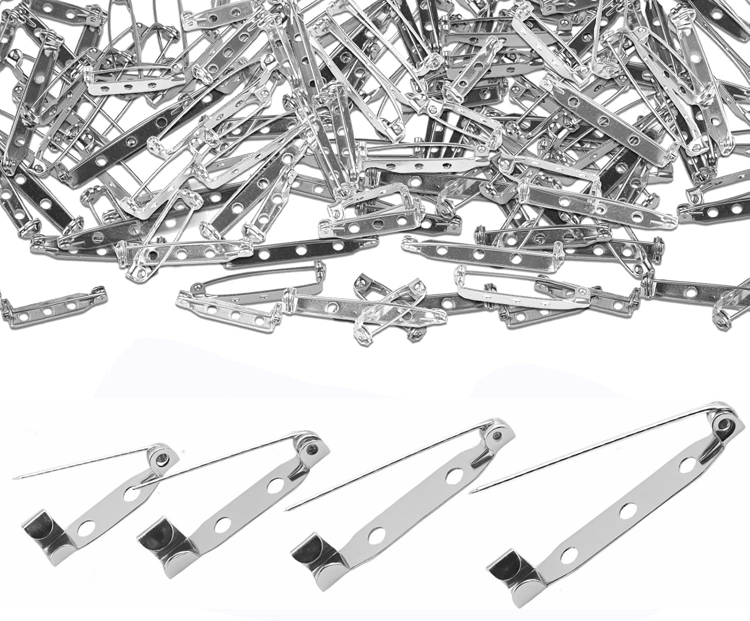 120PCS Boutonniere Pins 4 Sizes Brooch Pins for Crafts & Pin Backs for Crafts, Brooch Pin Backs with 2/3 Holes Pin Clasps Back Locking Safety Pins for Making Corsage, Name Tags, Badges