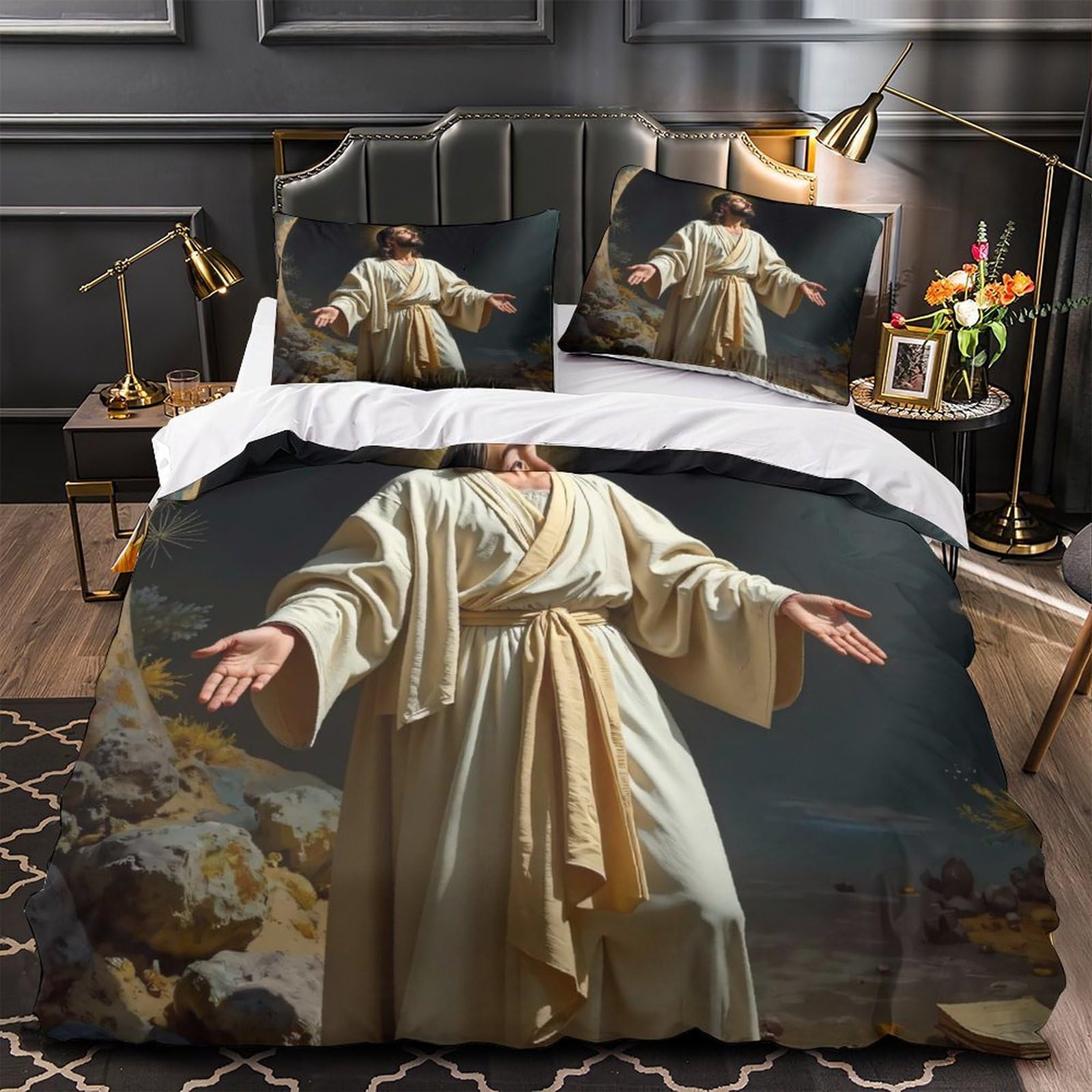 Jesus Christ Duvet Cover 3D Design Printed Anti-allergic 3 Pieces Bedding Set Zipper religious Comforter Cover Hotel Quality Breathable for Adults Kids Women Teens Youth Super king（260x220cm）