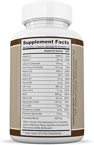 Miniatura 3 de Justified Laboratories Cabello anti canas 9000 ayuda a restaurar el color natural del cabello, 60 cápsulas por botella, paquete de 3