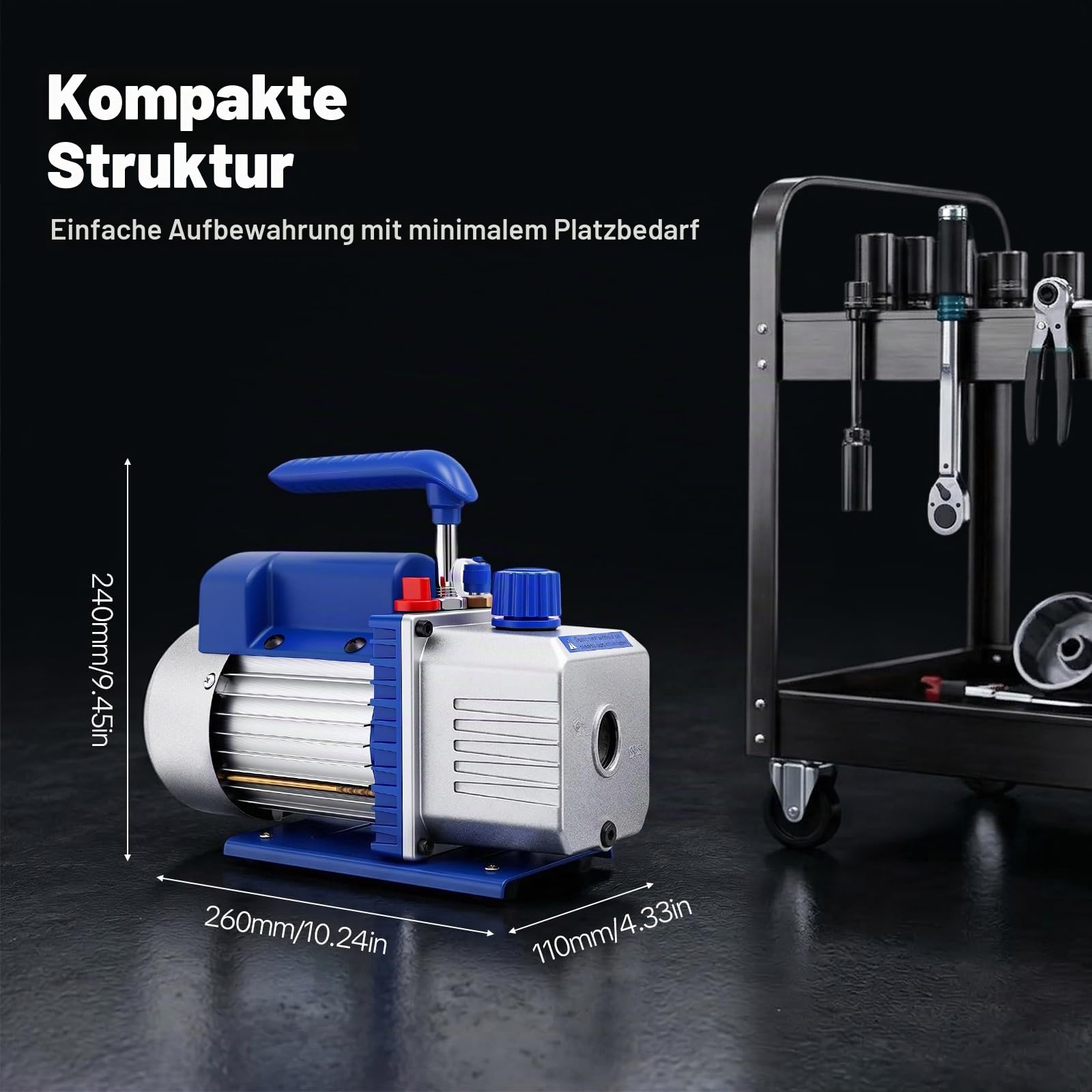Vakuumpumpe Klimaanlage 180W, Profi Vakuumpumpe Set mit 3 Schläuchen & Manometer, 150 Mikron für R32/R134a/R410a, 1/4" Anschluss, Ideal als Unterdruckpumpe für Kfz und Klimaservice