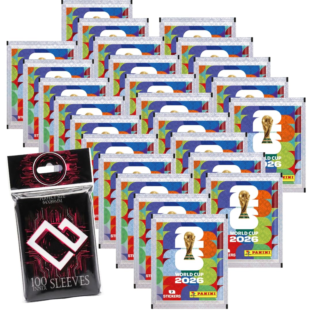 World Cup 2026 Sticker Bundle Set – 25 Versiegelte Stickertüten mit 175 Stickern & 100 Heartglobal Kartenhüllen für Sammler +Heartglobal Versandschutz (Own Brand Bundle)