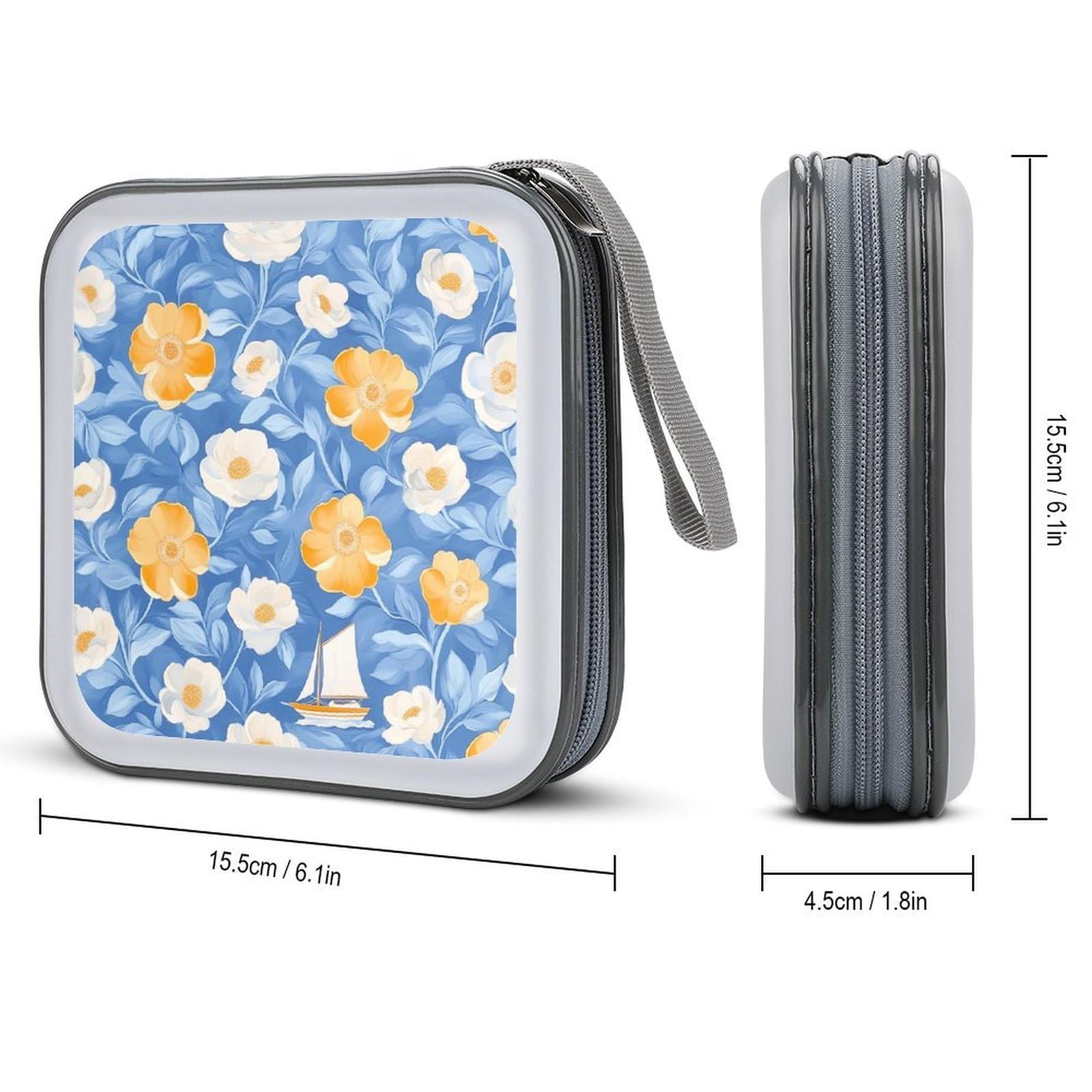 DuduYH White Yellow Flowers Sailboat CD Case DVD Storage Case Portable for Car Home Travel