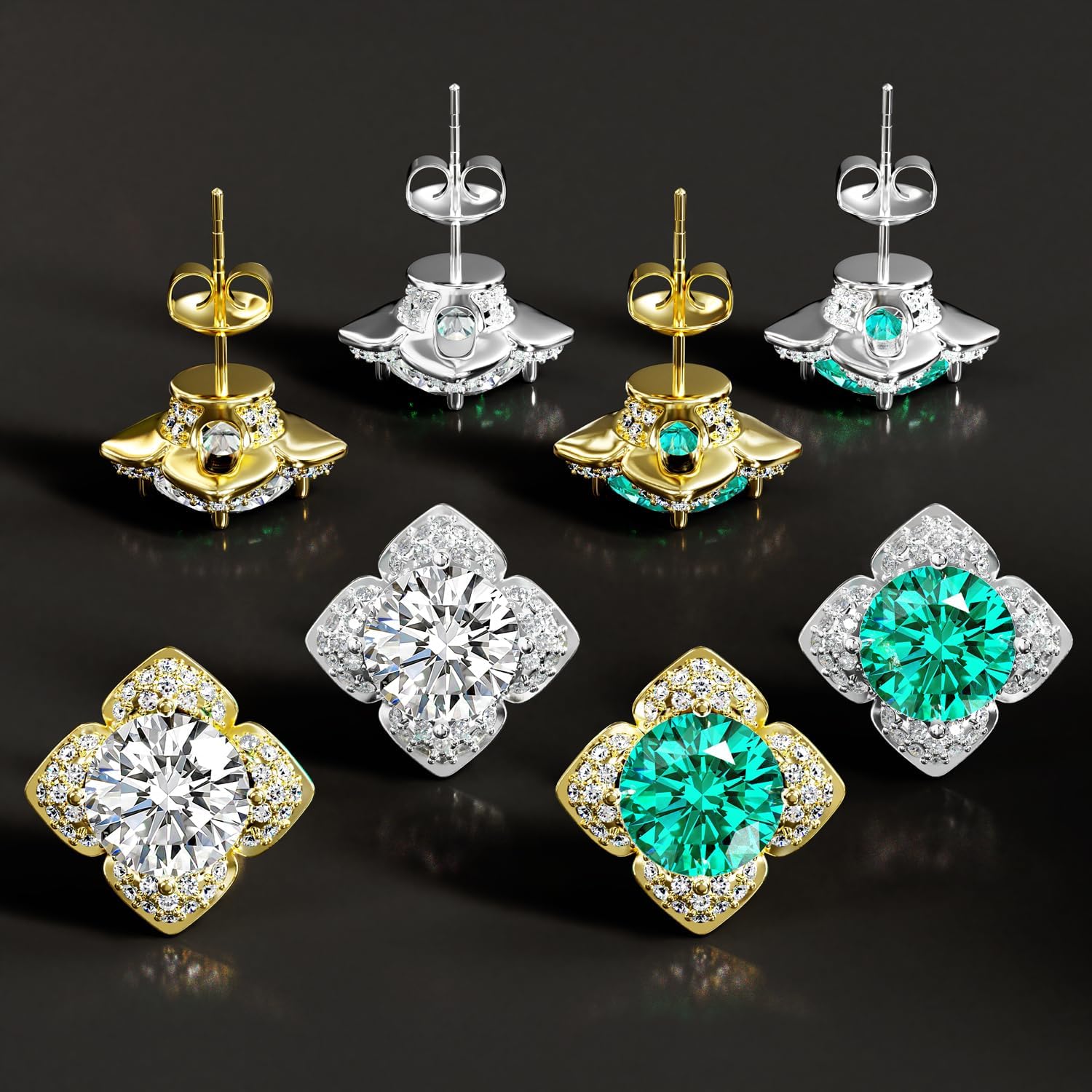 HELLOICE Moissanite Four Leaf Clover Stud Earrings 925 Sterling Silver Lucky 4 Leaf Clover Stud for Women Men D Color VVS1 Clarity Fashion Jewelry Gifts