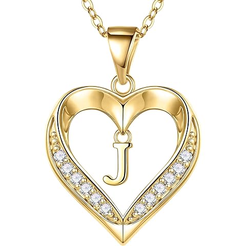 Turandoss Heart Initial Necklaces for Women - Dainty 14K Gold Plated CZ Heart Pendant Necklace with Tiny Letter A-Z, Non Tarnish Waterproof Trendy Jewelry Gifts for Mom Wife Girlfriend