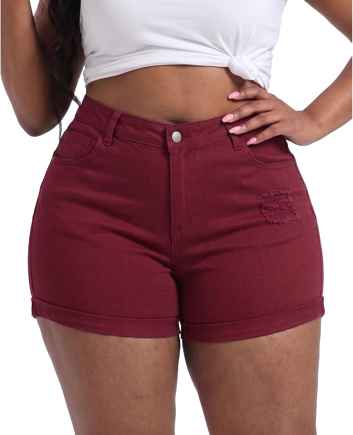 Gocolloa Womens Plus Size Jean Shorts Stretchy Solid Color High Waisted Summer Casual 5.5" Denim Shorts