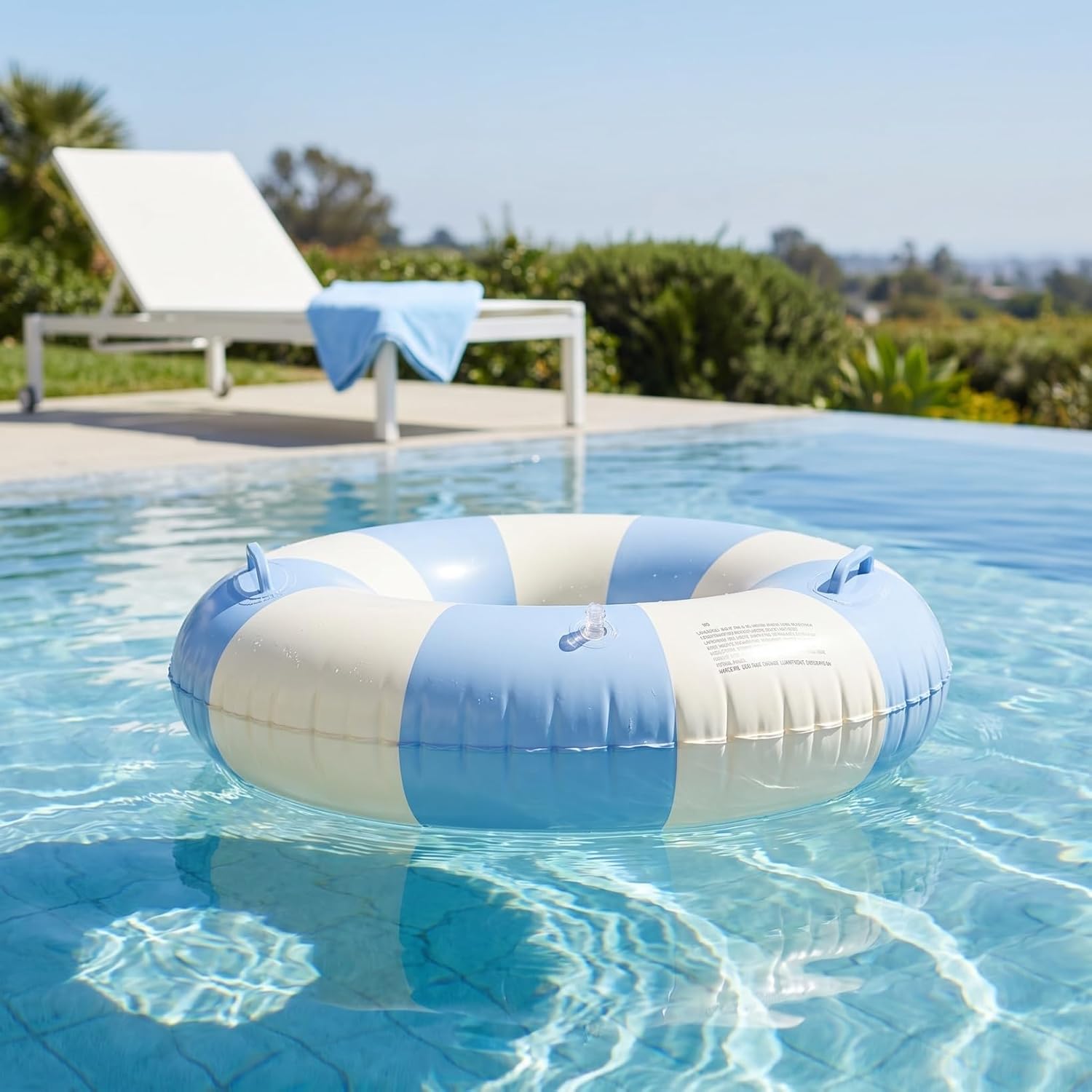 Kisangel Striped Swim Ring with Handles, 32 Inch Inflatable Swimming Rings | Adult Inner Tubes for Pool Float Circle Summer Swim Party Beach, Blue