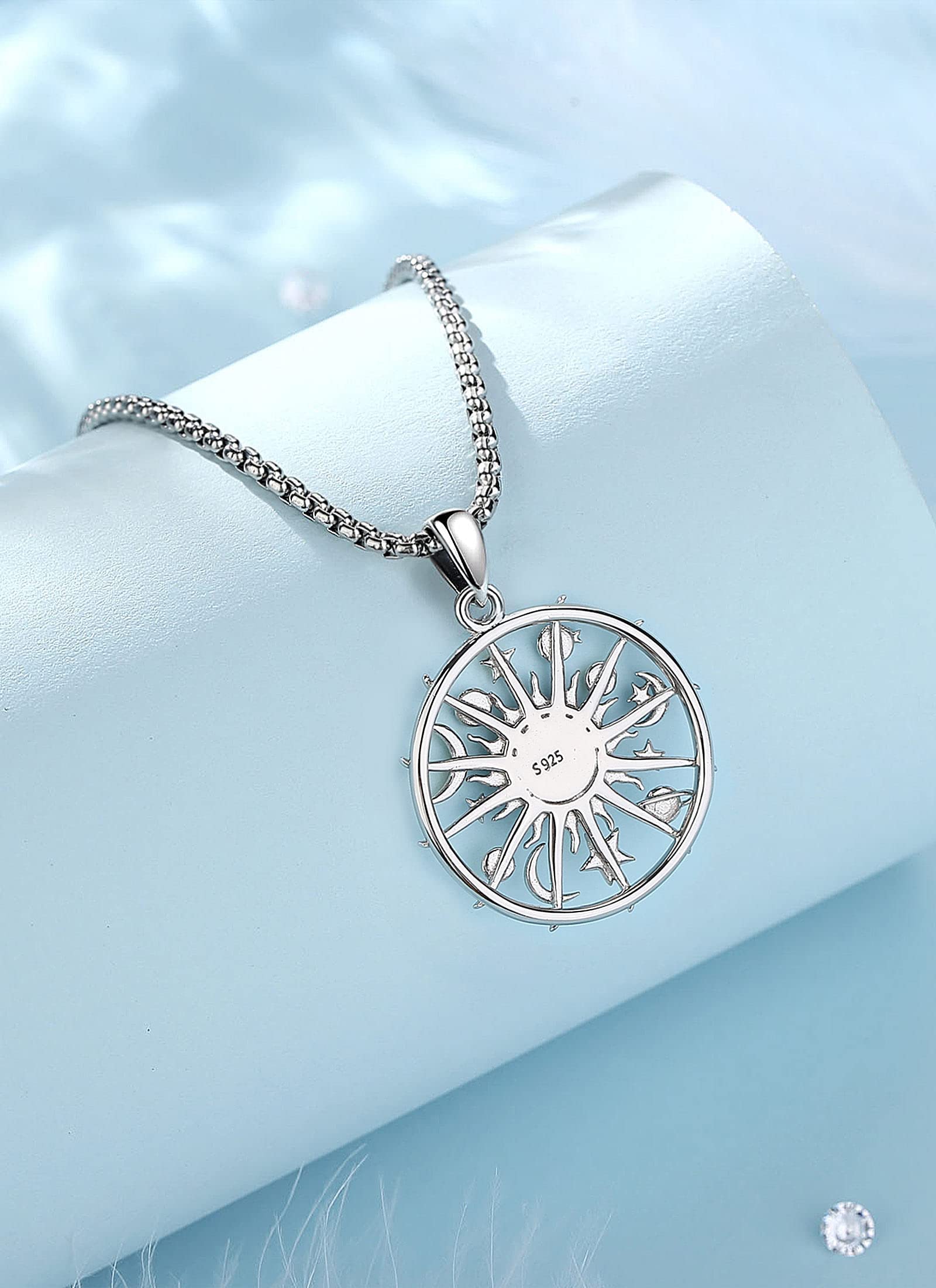 CELESTIA Colgante Sol Luna y Estrella Azul Ópalo Collar Plata de ley 925 Joyas Te Quiero Regalos para Mujer Mama Hija Novia