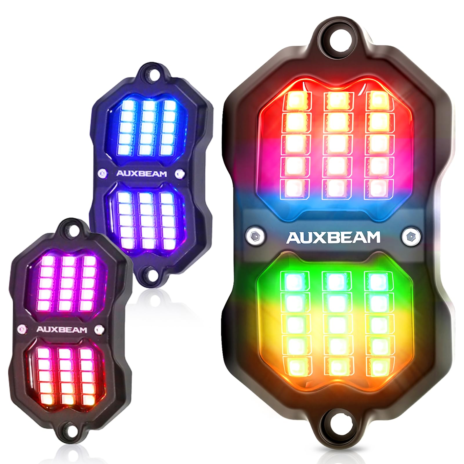 Photo 1 of Auxbeam 2 Pods RGB Rock Lights with Brake Mode LED Dynamic Color Changing Underglow Kit w/Bluetooth APP&Remote Control Music Voice Sync Waterproof for Trucks ATV Car 2 Year Warranty (NO Controller)