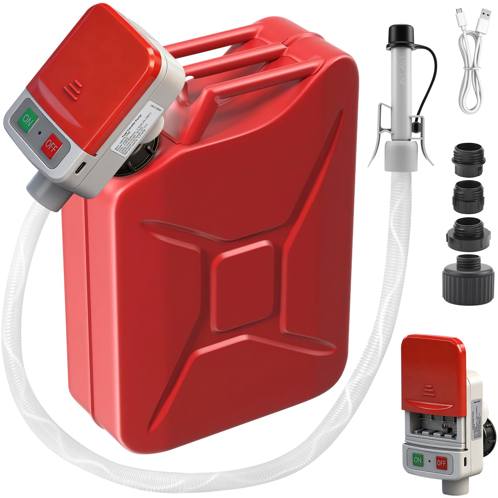 Pompa di Trasferimento del Carburante con Sensore di Arresto Automatico,Pompa Travaso Gasolio con 4 Dimensioni Adattatore Serbatoio,Pompa Travaso Liquidi Portata fino a 9 litri/minuto