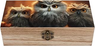 Cute Owl Wooden Storage Box Decorative Keepsake Boxes | Memory Storage Box Vintage Solid Storage Organizer with Lid for Important Photos, Letters, DIY Gifts and Jewels