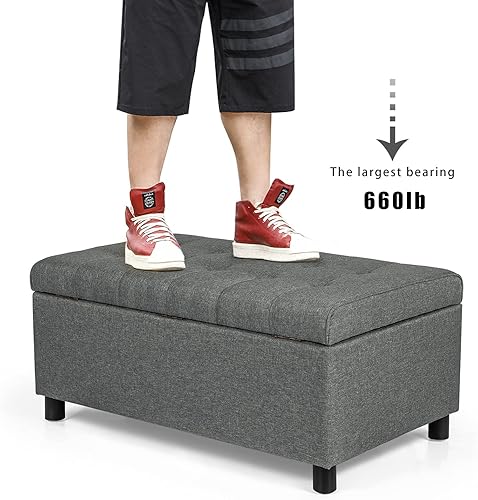 Miniatura 34 de Joveco Banco otomano de almacenamiento, 33 pulgadas, de piel sintética, rectangular, copetudo, taburete para el pie final de la cama, dormitorio,