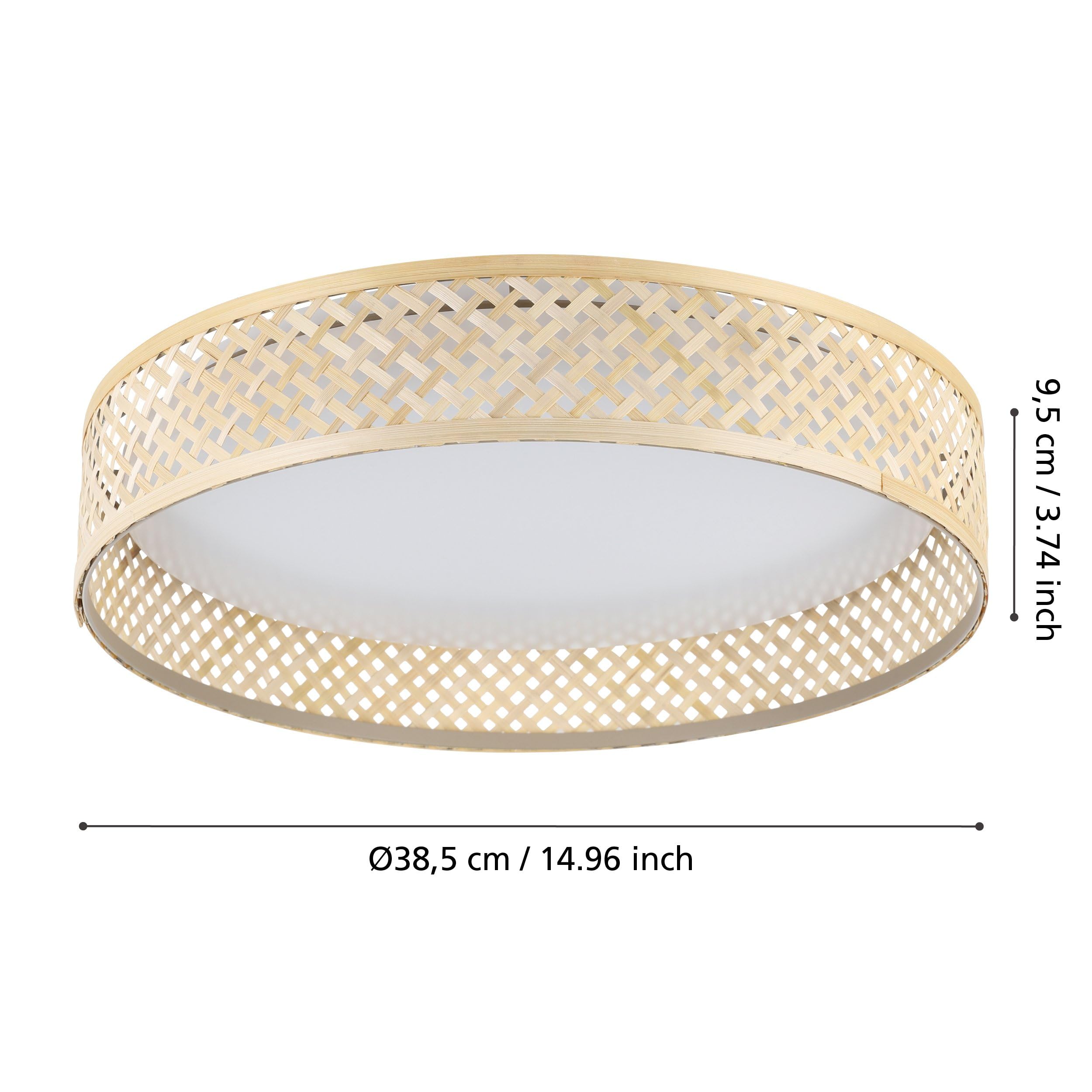 Eglo Luppineria lámpara de techo, luminaria con pantalla de bambú | iluminador de salón bohemio de madera natural y plástico en blanco, candil de madera, blanco cálido