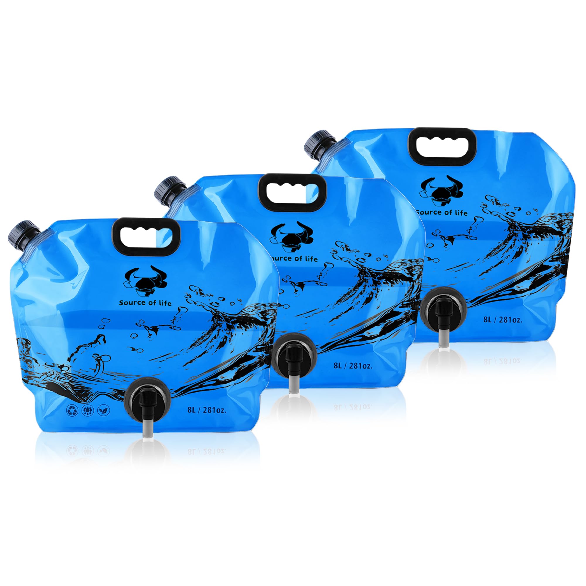 Water Jug Camping 2.1 Gallon Collapsible with Spigot, BPA Free Portable Water Pouch Foldable Water Bags for Outdoor Hiking, Travel and Emergency &amp; Water Storage Containers (Blue-3Pcs)