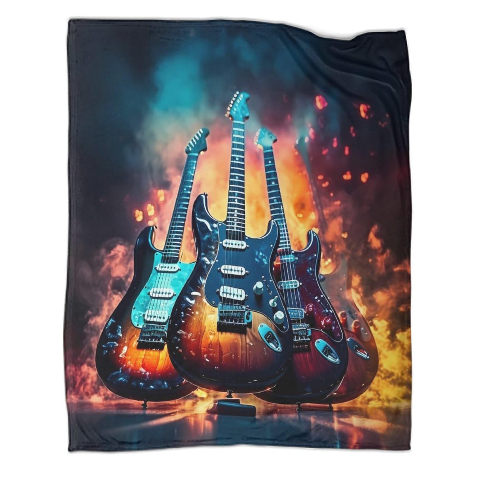 stampa 3D Electric guitars coperta da divano microfibra biancheria da letto lavabile coperta da salotto anti-pilling per giovani in relax serale Rock music 80×90inch(200x230cm)