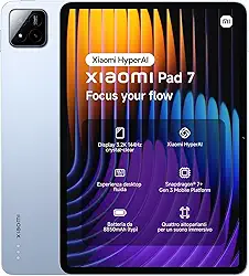 Xiaomi Pad 7 Tablet de 11,2' 3,2K (Snapdragon 7+ Gen 3, 8 GB RAM, 128 GB ROM, 4 altifalantes, WiFi 6E, bateria de 8850 mAh, carregador não incluído), azul (versão ES)