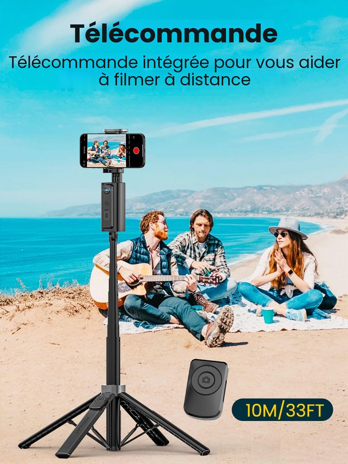 AOCHUAN Trépied de suivi du visage pour iPhone et Android, perche à selfie extensible de 144 cm, télécommande, sans application, contrôle gestuel, essentiel