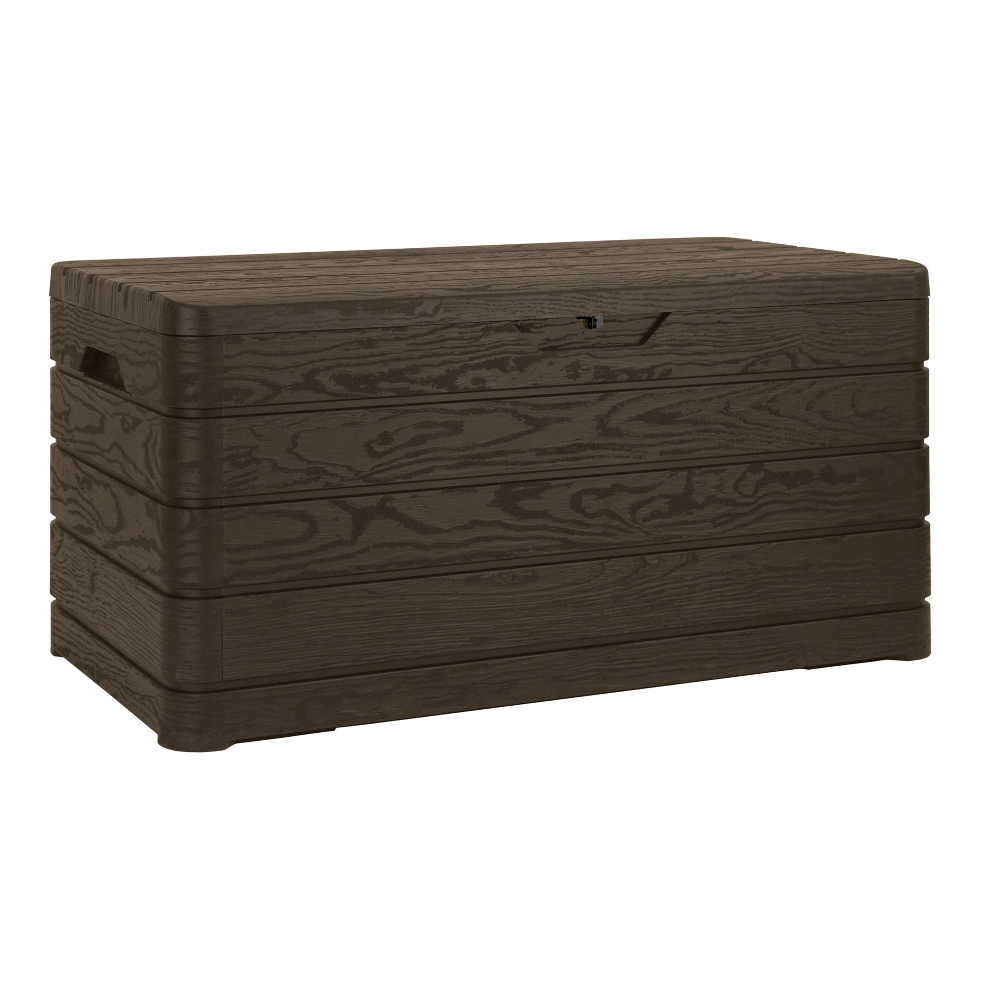 Toomax Dolomiti baule da 500 litri, portattrezzi 130x65x64 cm, effetto legno colore marrone, in plastica resistente, resistente ai raggi UV, dotato di foro per lucchetto, per esterni