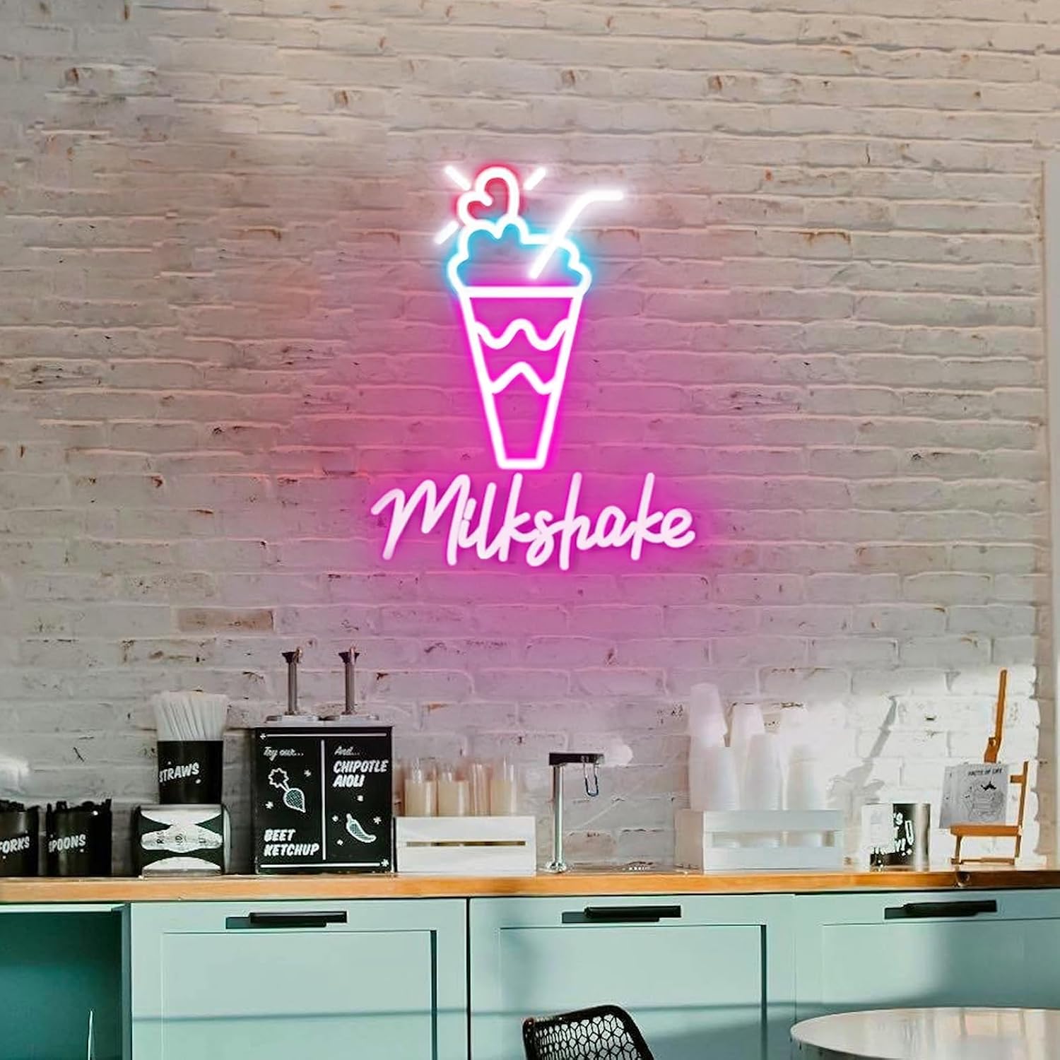 Milkshake Neon Sign 20inches Led Milk Shake Open Light Drink Led Signs Wall Decor for Drink Shop Boba Store Kitchen Decoration