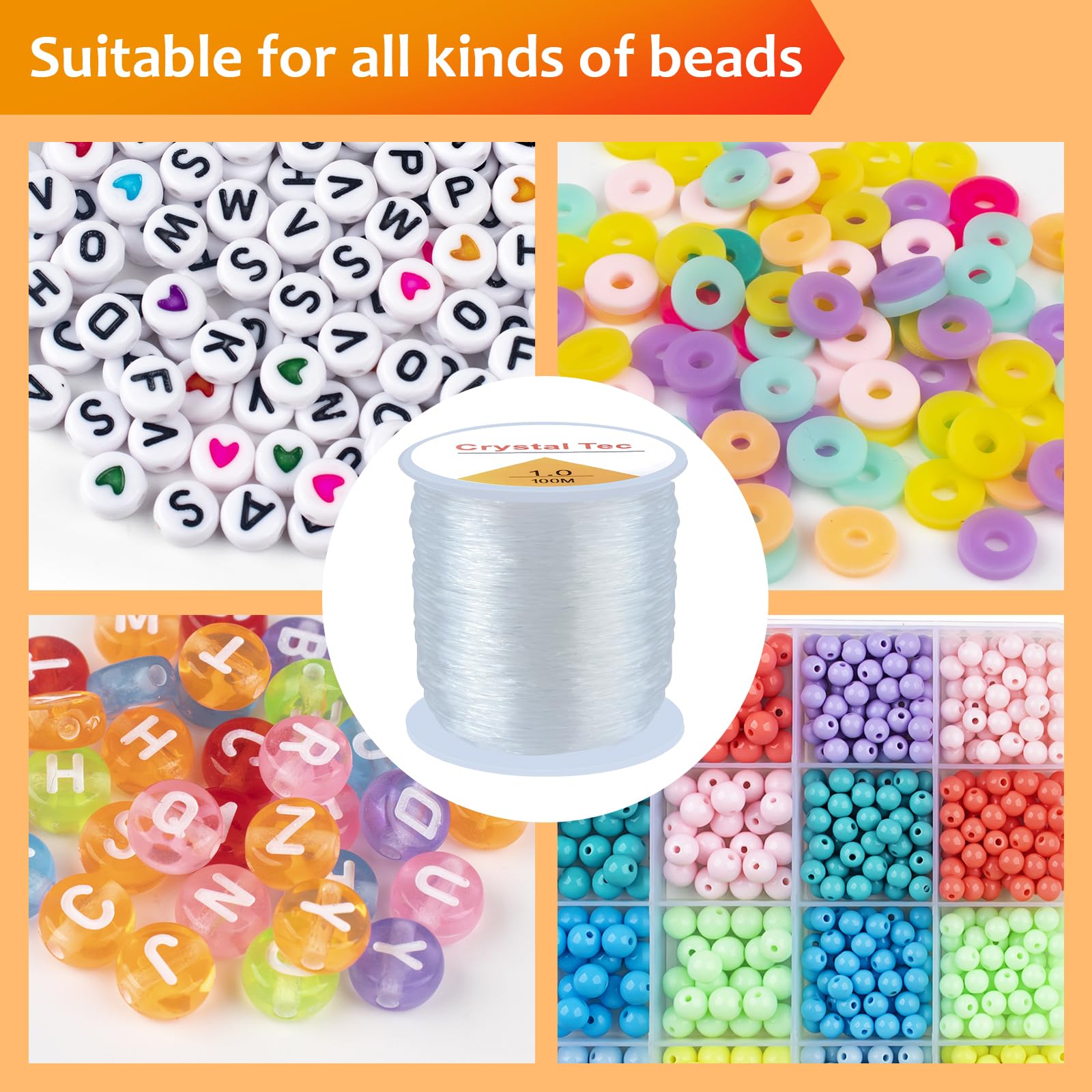 1 mm di filo elastico per bracciali, 100 metri di cristallo elastico per bracciali, perline, gioielli, fai da te, bracciali, collane