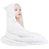 Yoofoss Hooded Baby Towels for Newborn 100% Muslin Cotton Baby Bath Towel with Hood for Babies, Infant, Toddler and Kids, Large 32x32Inch, Soft and Absorbent Newborn Essential