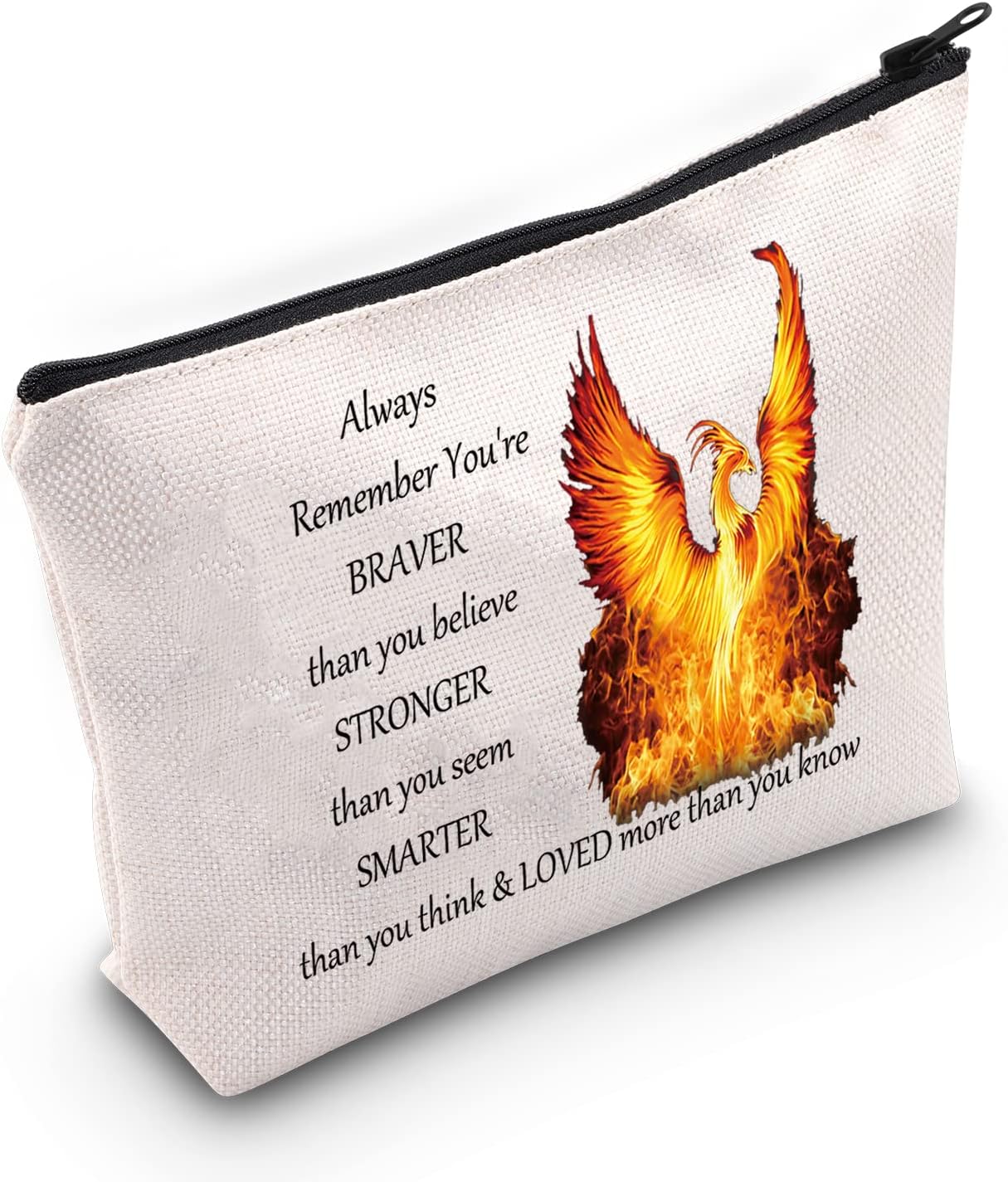LEVLO Phoenix Bird Cosmetic Make up Bag Phoenix Inspirational Gift Phoenix You Are Braver Stronger Smarter Than You Think Makeup Zipper Pouch Bag (Phoenix Bag)