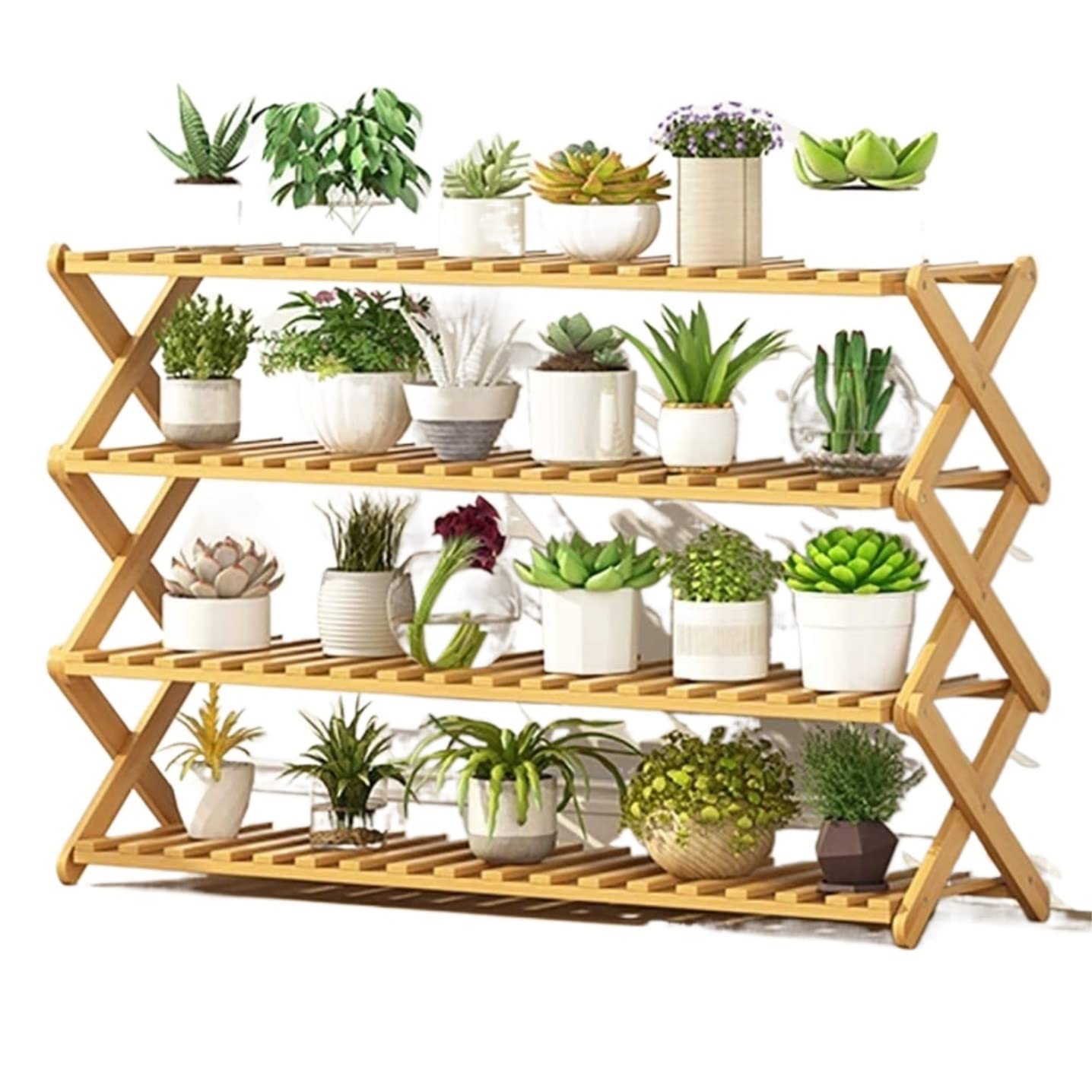 MHbdfsxz Plant Shelf For Multiple Plants Bamboo Wood Plant Shelf Folding Flower Display Stand Indoor Home Patio Garden Flower Stand For Patio(58*31*100cm)
