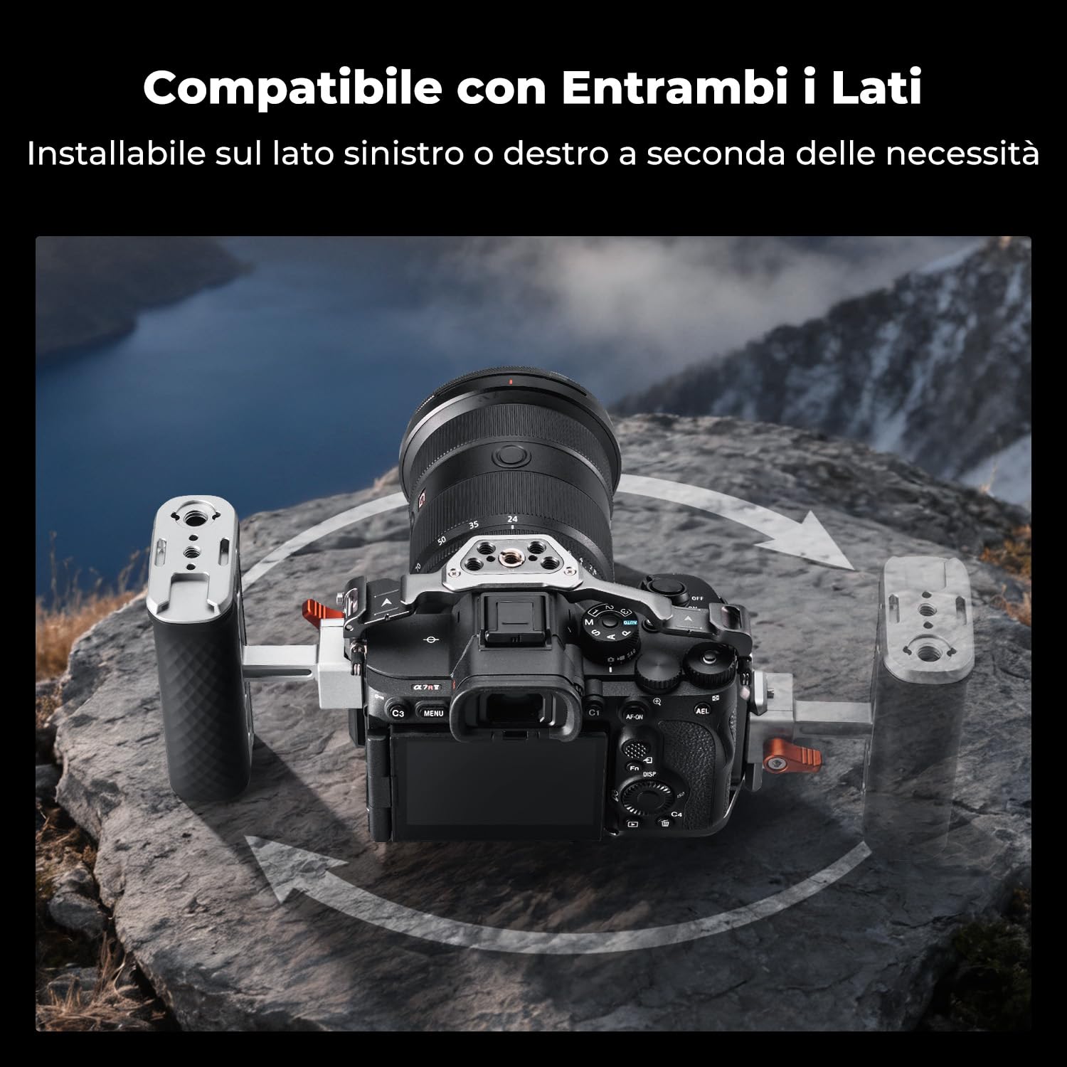 K&F CONCEPT Maniglia Laterale NATO per Gabbie per Fotocamera, Side Handle Ergonomica Universale Regolazione Su/Giù da 40MM con Interfacce Coldshoe Filettatura da 1/4" 3/8"