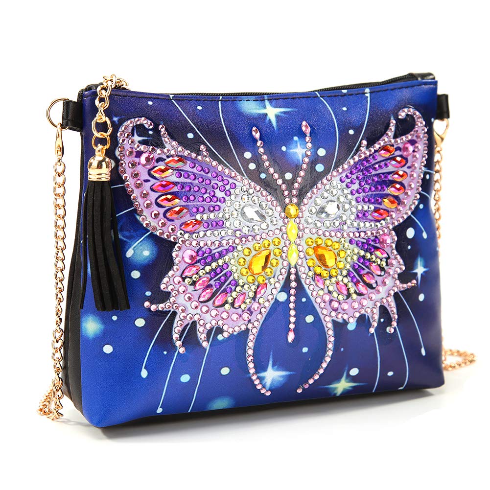 MWOOT 5D Diamond Malerei Schoudertas, DIY Diamant Borduurwerk Portemonnee Lederen Crossbody Tassen Clutch Bag Boodschappentas met Nappae Crniera voor meisjes en vrouwen (18 x 15 cm) - Pauw, wit, Wit