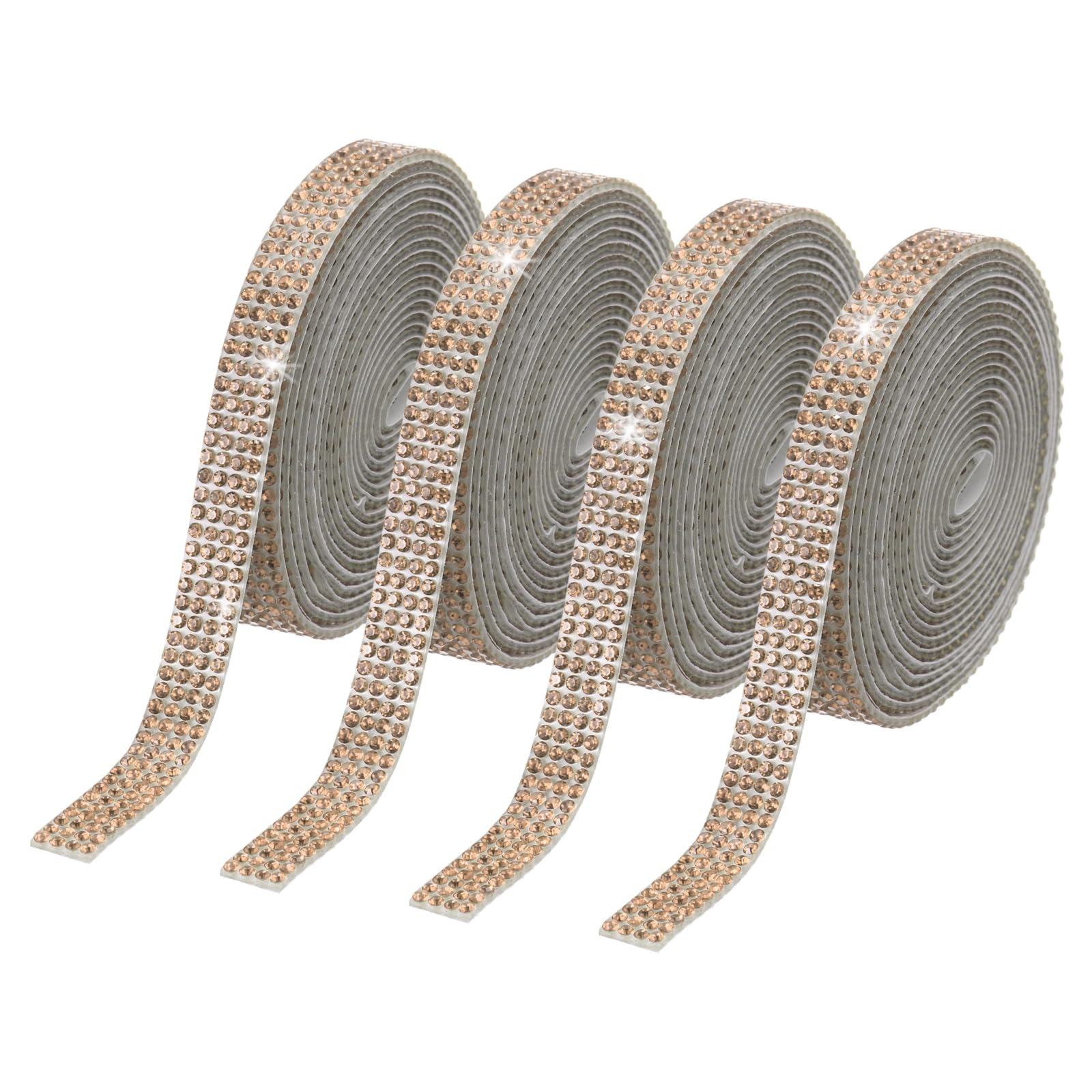 PATIKIL 4Roll Rhinestone Ribbon, 0.35" Self Adhesive Crystal Rhinestone Strips, 4 Yard Resin Bling Diamond Sticker for DIY Crafts, Champagne